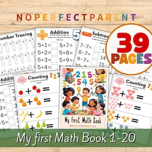 My First Math Book Printable | Preschool and Kindergarten Math Worksheets | Number Tracing, Counting, Addition and Subtraction Practice