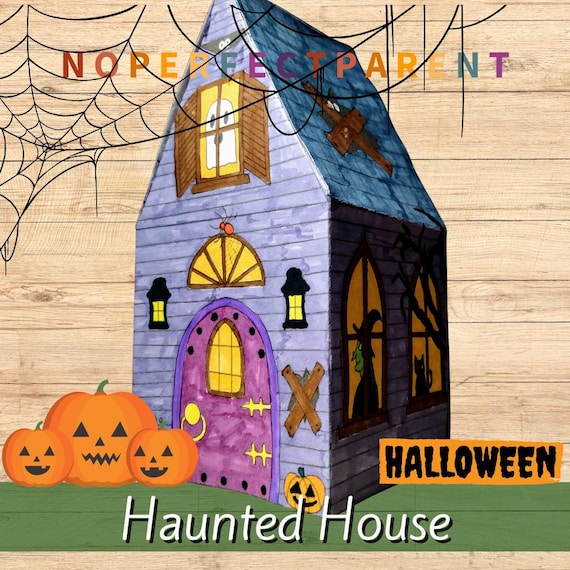 Printable 3D Haunted House Halloween Craft for Kids Printable Colouring Page for Halloween Decor for Children Halloween Activity Printable