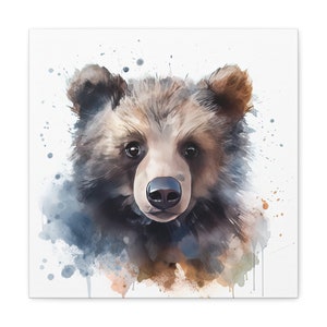 Black Bear Cub Watercolor Painting on Canvas Captivating Wildlife Artwork Ideal Wall Decor for Nature Lovers Unique Gift Idea Nursery Decor