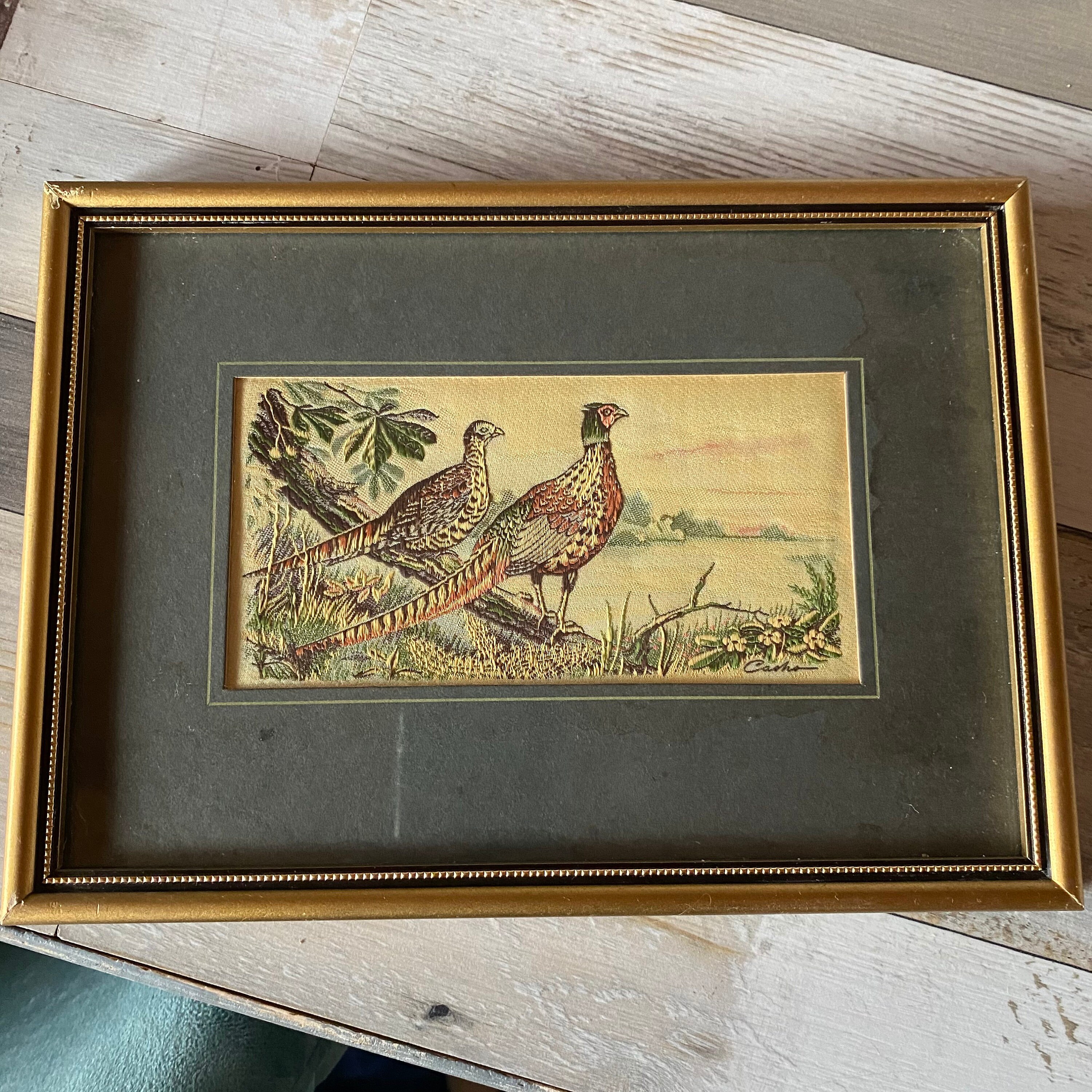 Tableau Encadré Jacquard Tissé J Cash Ltd Coventry, Angleterre en Soie Brodée