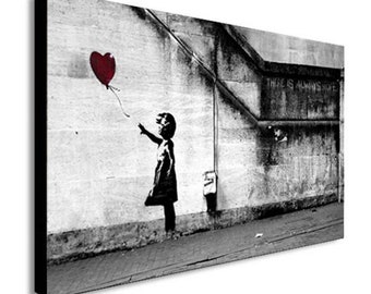 BANKSY ART PICTURE DUCK EGG GREY CANVAS GIRL WITH BALLOON WALL 4 PANEL 44/"x 27/"