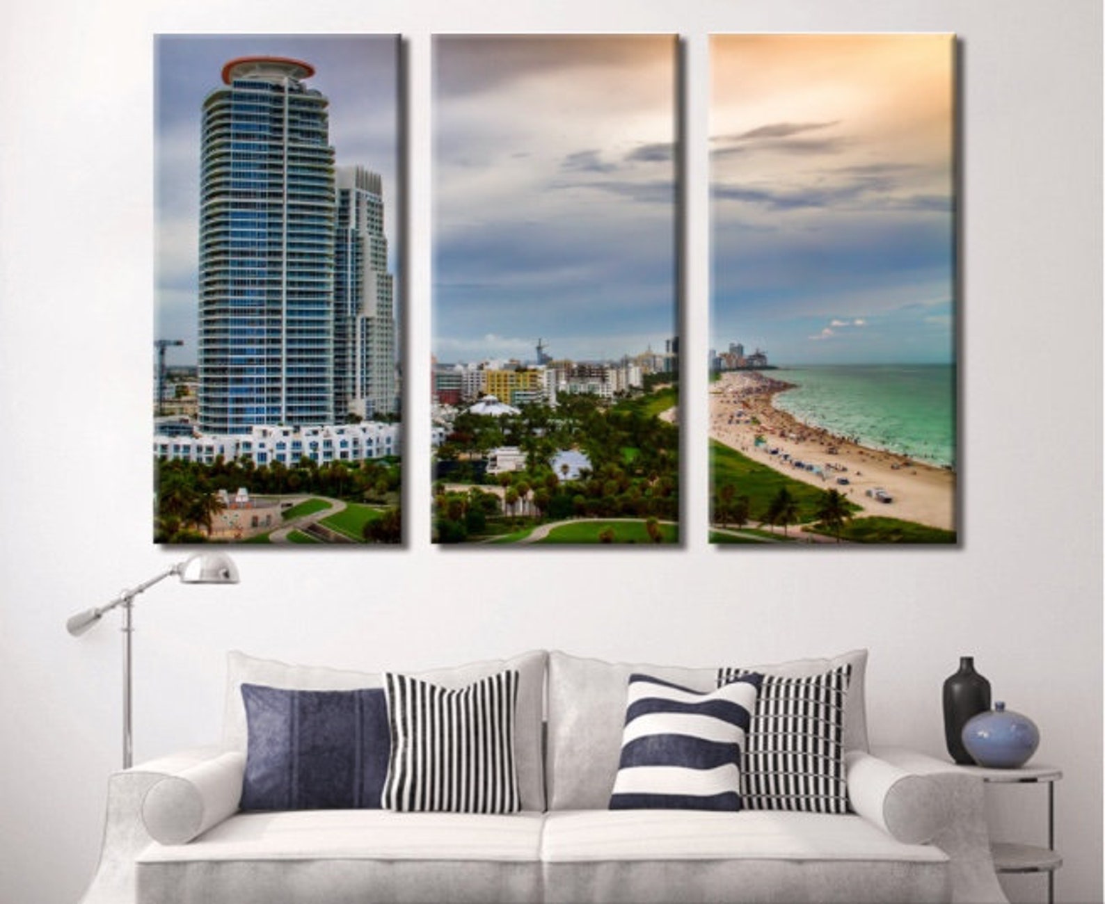Miami Beach on Canvas Large Wall Art Print Miami art Miami Etsy