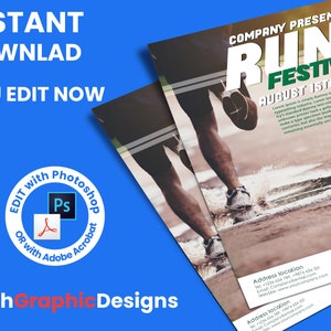 Folleto/póster de maratón EDITABLE Invitación imprimible, Carrera para recaudar fondos, Folleto de carrera 5k 10k, Festival de carrera