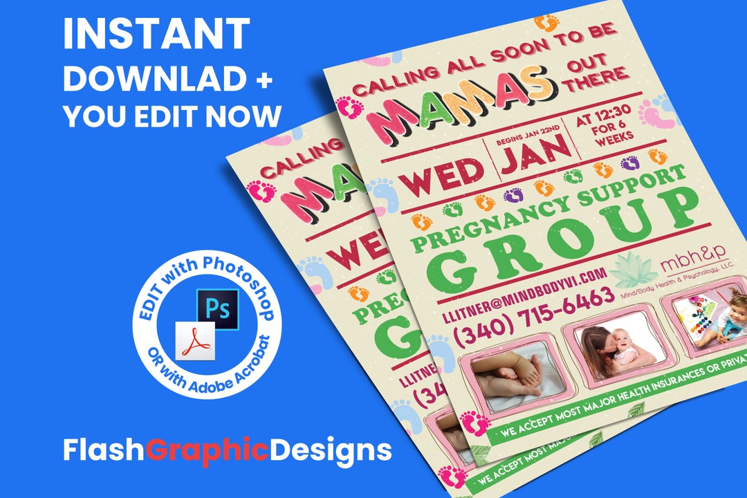 EDITABLE / CUSTOM Pregnancy Group, New Mom Flyer, Mom Support Group