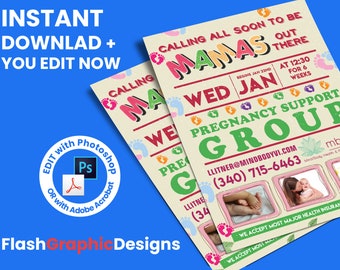 Editable Pregnancy Group Flyer: New Mom Support Template (Digital File)