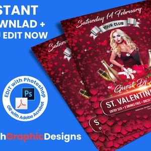 EDITABLE / CUSTOM Valentine Day, Valentines Party, Valentine&#39;s Party, Valentine&#39;s Day Template Photoshop