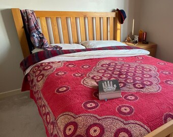 Bohemian bedspread, with screen printed 'circle' design and hand stitching.