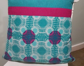 Handmade geometric print cushions, with screen printed pattern, featuring a bespoke sundial design.