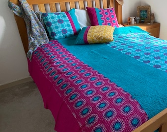 Sundial Design 2 - Bespoke, bohemian bedspread with quilted kantha stitch
