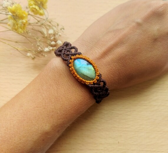 Macrame bracelet with Labradorite  Boho chic bracelet with gemstone Boho jewelry for woman