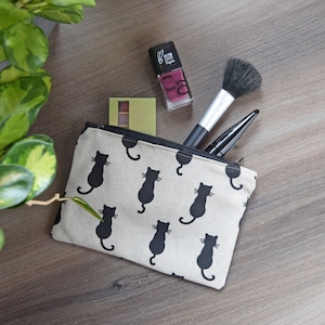 Schwarze Katzen Schminktasche - Katzen Reißverschluss Beutel - Gefütterter Kulturbeutel mit Reißverschluss - Set aus 3 Stoff Katzen Geldbörsen - Reise-Organizer-Set