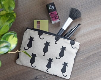 Schwarze Katzen Schminktasche - Katzen Reißverschluss Beutel - Gefütterter Kulturbeutel mit Reißverschluss - Set aus 3 Stoff Katzen Geldbörsen - Reise-Organizer-Set