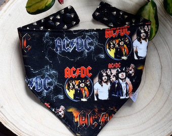 AC/DC Cat Bandana - Rock Band Dog Bandana - Rockstar Pet Neckerchief - Rocker Collar Bandana - Rock Dog Bandana with Snaps - Music Bandana