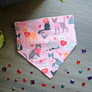 Anti Valentine's Day Cat Bandana Valentine's Day Pet Neckerchief Hearts Cat Bandana Hiss Off Cat Scarf Pink Cat Bandana with Snaps image 3