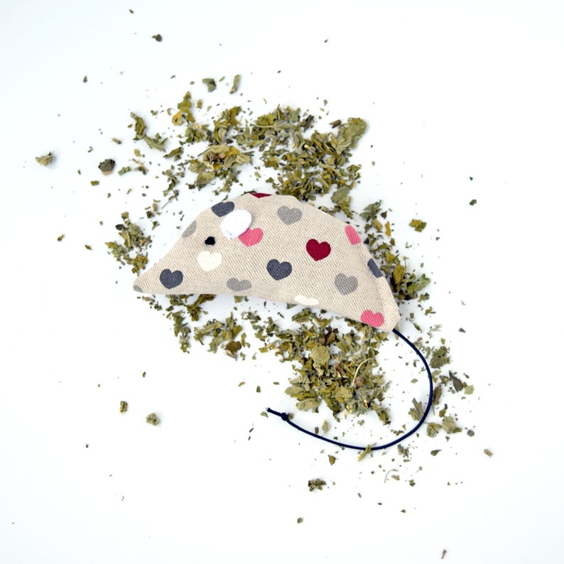 Organic Catnip Mouse Toy Small Cat Toy Heart Print Kicker Etsy
