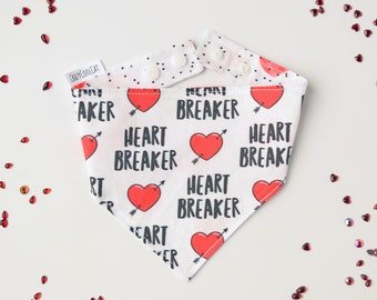 Heart Breaker Cat or Dog Bandana -  Valentine's Day Pet Neckerchief - Reversible Heart Kitten/ Puppy Bandana with Snaps - Over The Collar