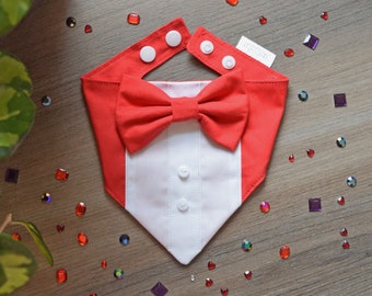 Rotes Tuxedo Bandana für Katzen und Hunde - Haustier Bandana mit Fliege - Haustier Hochzeitskleidung - Hunde Ringträger Bandana - Weihnachtsfeier Kätzchen Schal