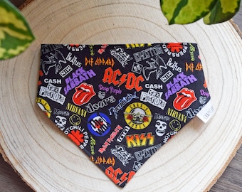 Rock Band Cat or Dog Bandana - Rock &#39;n&#39; Roll Pet Neckerchief - 70&#39;s/ 80&#39;s/ 90&#39;s Music Cat Scarf - Kiss/ Nirvana/ AC/DC/ Metallica Cat Bib