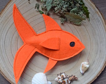 Brinquedo de feltro com catnip para peixes: peixinho dourado feito à mão para gatos