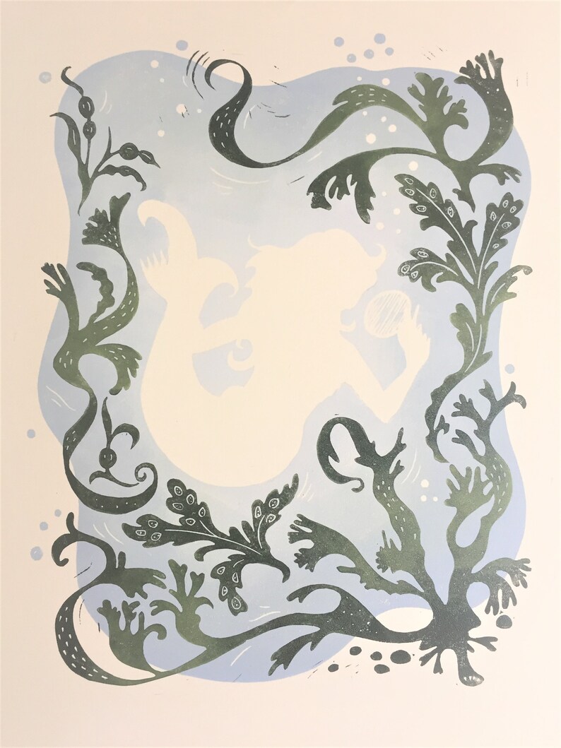 Wild Swimmer, impresión linocut de edición limitada, sirena, folklore imagen 7