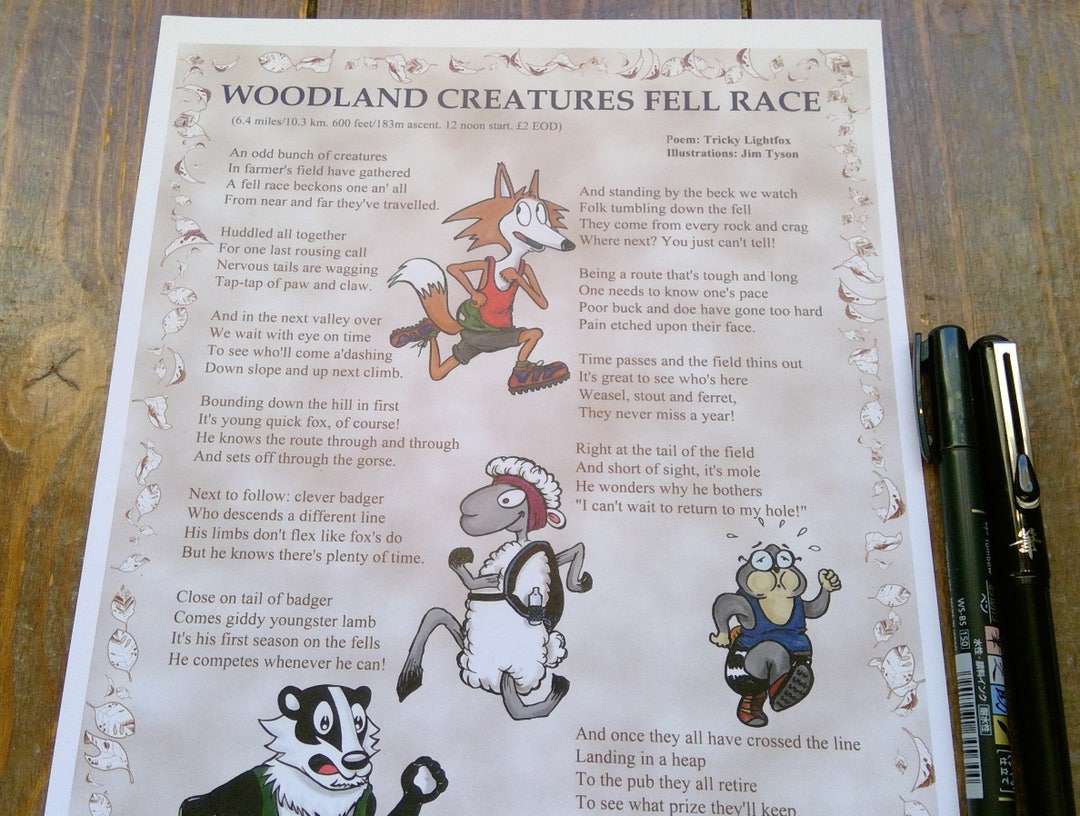 Woodland Creatures Fell Race Poem Print