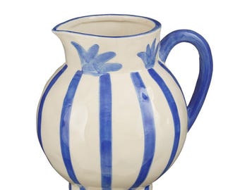 Ceramic Stripe Jug Vase – Blue