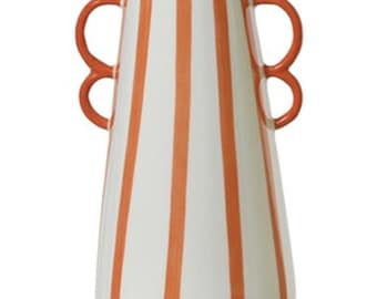 Ceramic Stripe Vase with Loop Handles – Orange