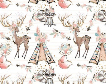 Boho deer and fox cut fabrics (cotton by the meter) 12