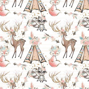 Boho deer and fox cut fabrics (cotton by the meter) 12
