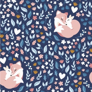 Sleeping fox cut fabric blue background (cut cotton)