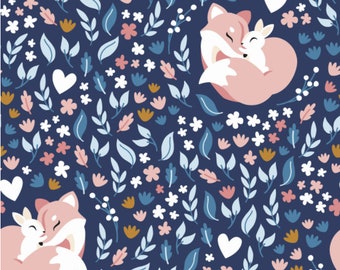 Sleeping fox cut fabric blue background (cut cotton)