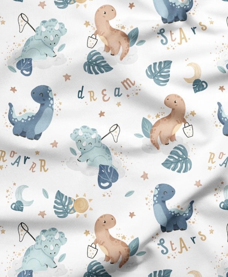 Cut fabrics Dino dream white background cotton by the meter image 1