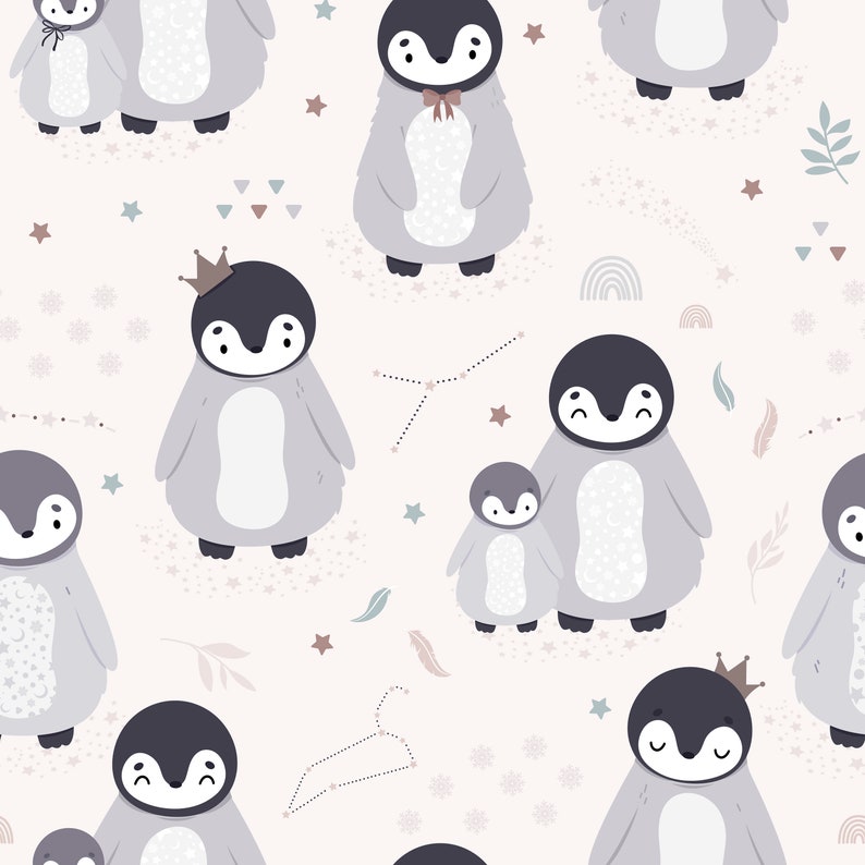 Tissus à la coupe my little pingouin fond blanc coton au mètre image 1