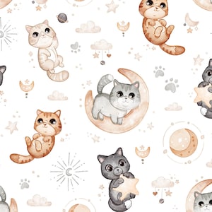 Exclusive cat cut fabrics with white background (cotton by the meter)