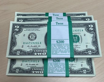 ONE $2 Two Dollar FRN Bill in Currency Sleeve; Nice Gift