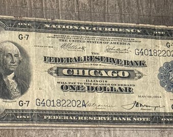 1918 One Dollar National Currency Note Large Bill Chicago RARE Free Shipping