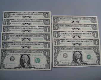 1969-B One Dollar Bill Uncirculated Federal Reserve Note Consecutive FRN FREE SHIPPING cu unc