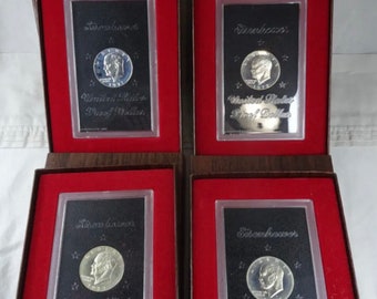 1971-1974 S Proof Eisenhower Silver Dollar Set 4 Brown Box Lot Mint Coins FREE SHIPPING