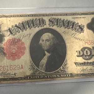 1917 One Dollar Legal Tender Note Large Bill Red Seal RARE Free Shipping