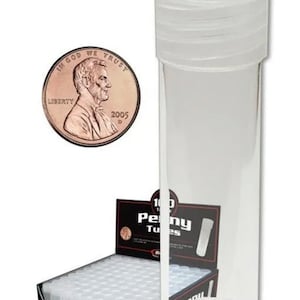 20 Penny Cent Round Coin Storage Roll Tubes Clear Screw Caps BCW Lot Free Shipping pennies