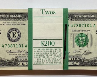 1976 Two Dollar Bill Uncirculated Federal Reserve Notes Consecutive FREE SHIPPING unc cu frn