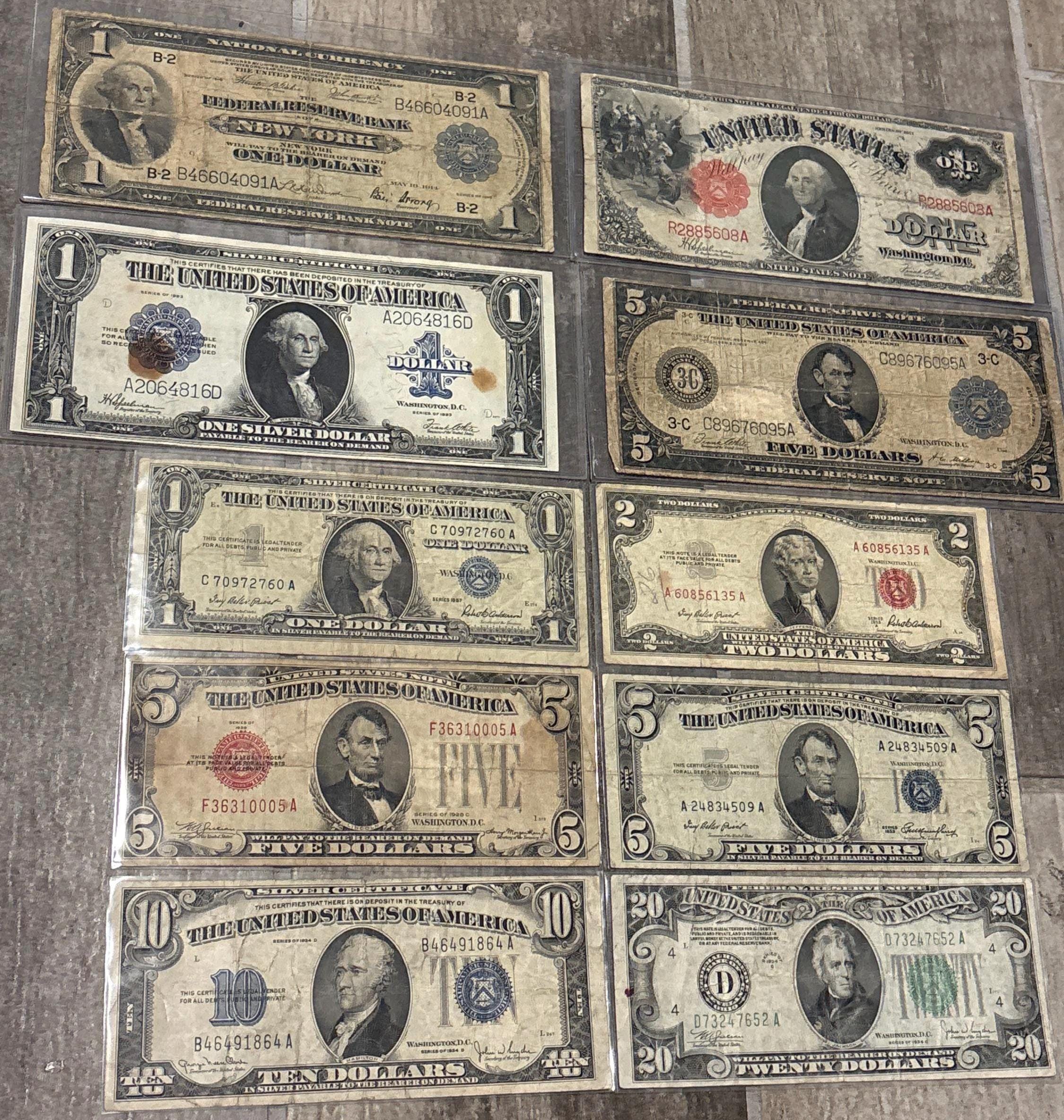 Collection Lot of Vintage Rare US Currency 10 Different Collectible Notes Free Shipping