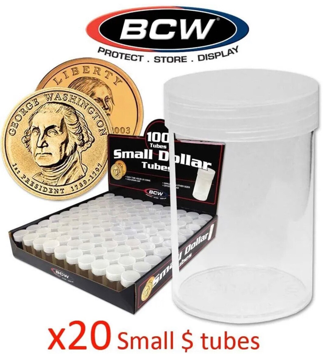 20 Round Small Dollar Coin Storage Tubes Clear Plastic Screw Etsy