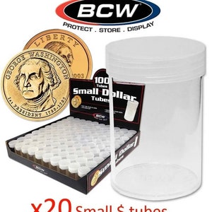 20 Round Small Dollar Coin Storage Tubes Clear Plastic Screw Caps BCW Lot 26mm Free Shipping