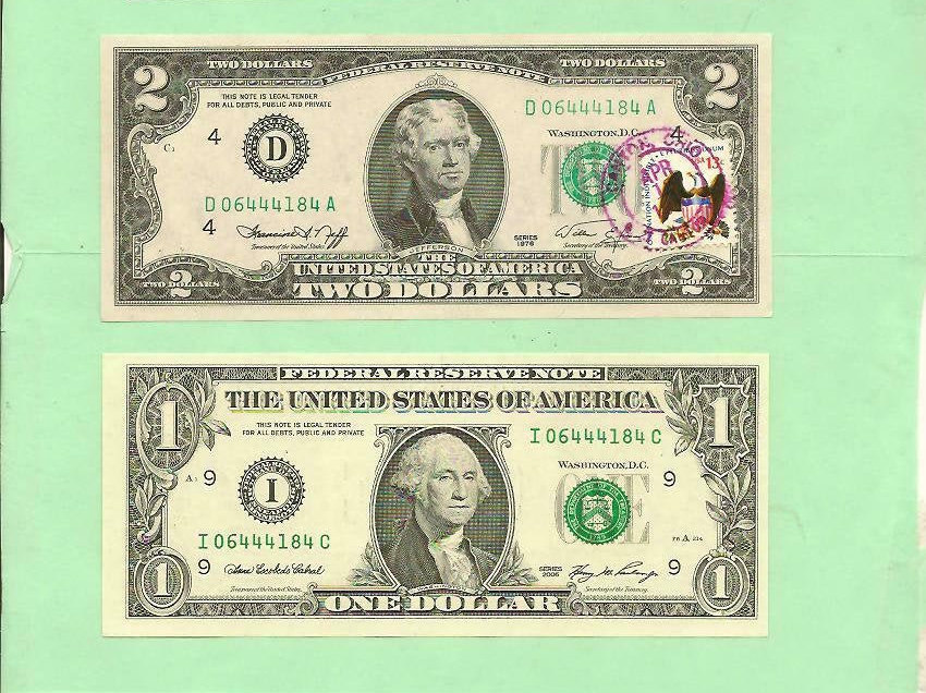 2 US Dollar Bills With Identical Matching Serial Numbers FREE Etsy