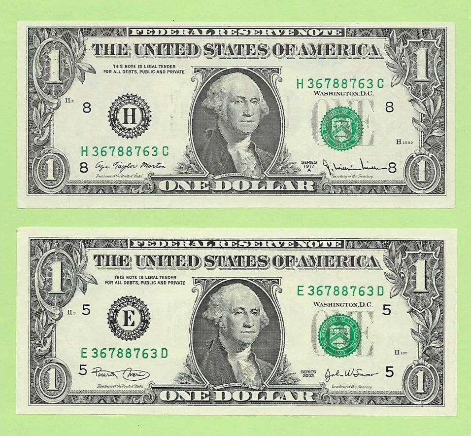2 Uncirculated US Federal Reserve Notes With Identical Matching RADAR ...