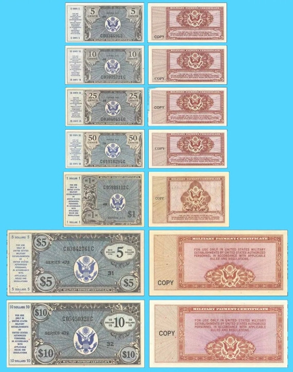 Complete Replica Set of Series 472 Military Payment Certificates