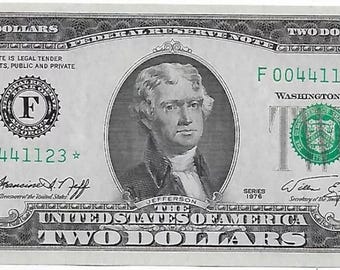 1976 Two Dollar (2) Bill Uncirculated Low Serial STAR Notes FREE SHIPPING cu unc