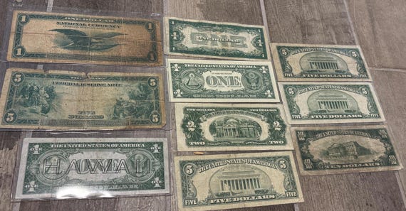 Collection of Vintage Rare US Currency 10 Different Collectible