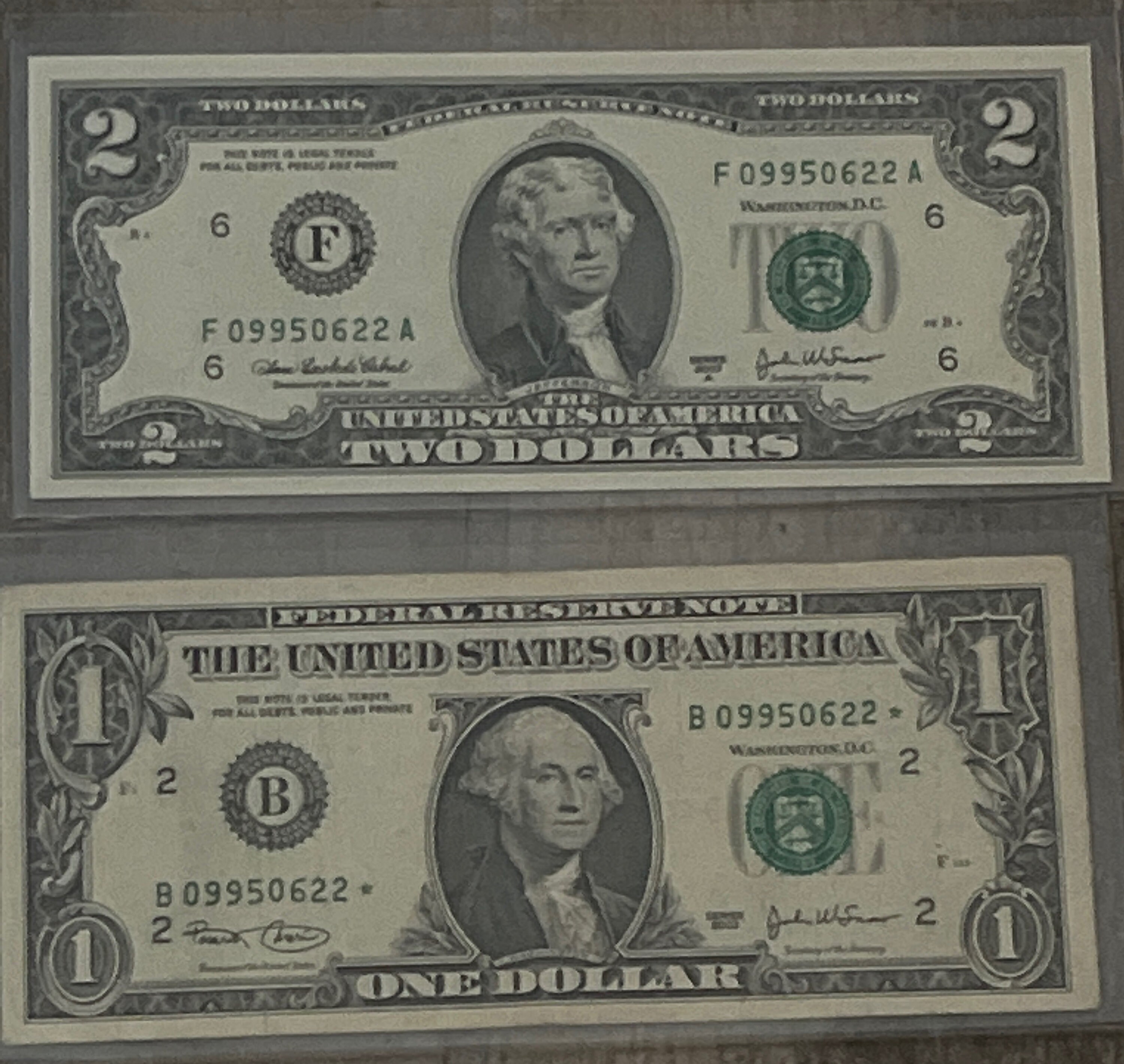 Set of One and Two Dollar US Federal Reserve Notes With Identical Matching  Serial Numbers FREE SHIPPING Star - Etsy